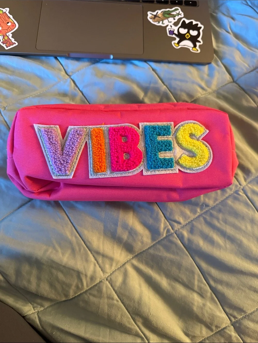 Pink 'VIBES' Zip Pouch Cosmetic Bag